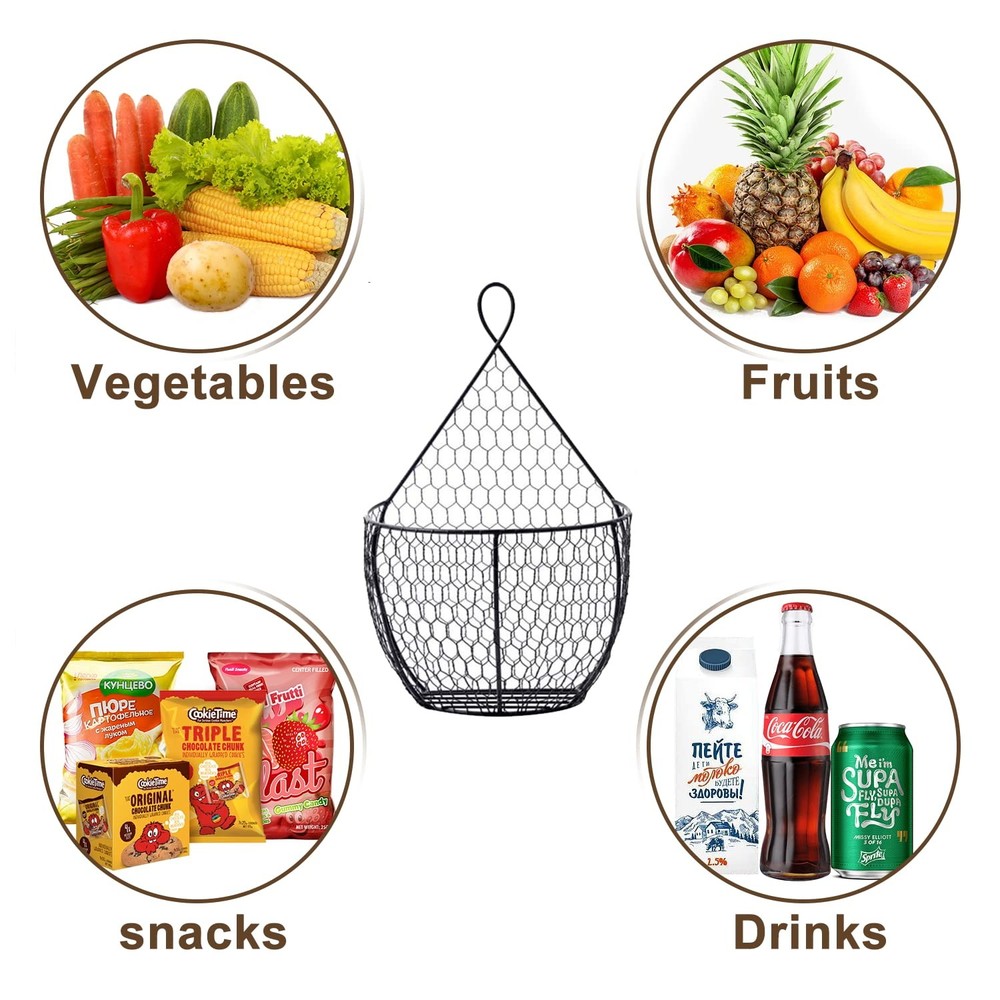 Metal Fruit And Vegetable Storage Hanging Basket Wall Mounted, For Kitchen Bl...