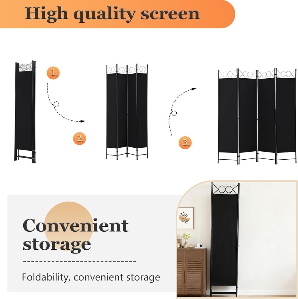 Modern 4 Panel Folding Room Divider 6FT - Durable Steel Frame Privacy Solution