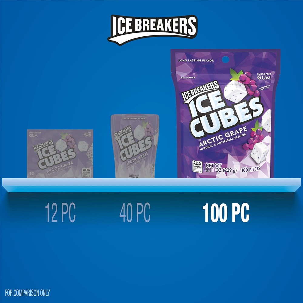 ICE BREAKERS Ice Cubes Arctic Grape Flavored 100 Count (Pack of 1), white