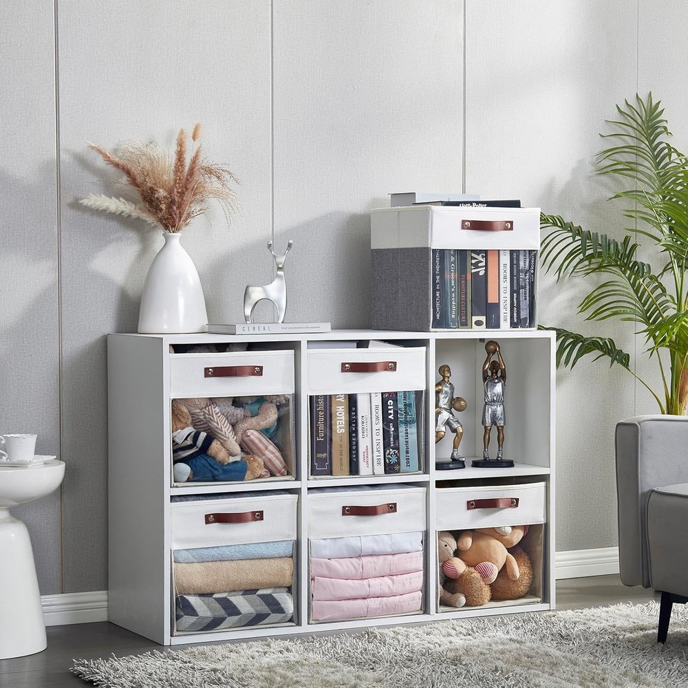 4 Linen Folding Storage Bins ，with Clear Windows and Handles