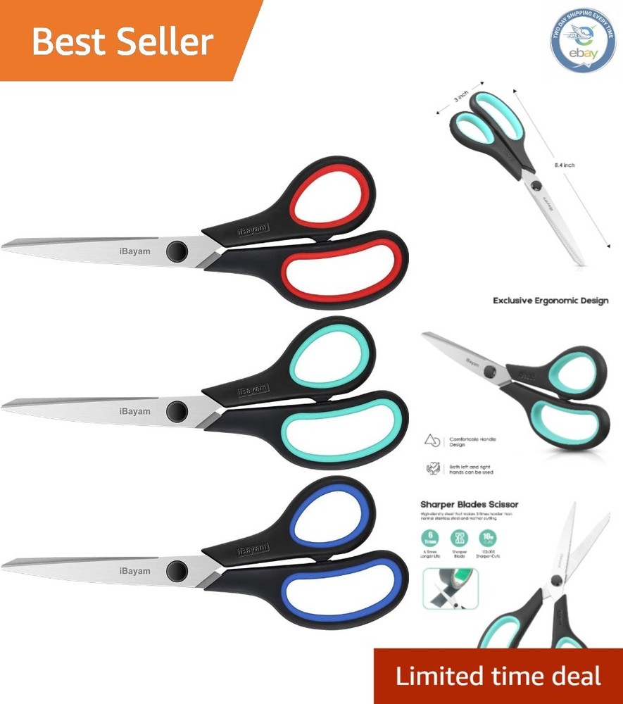 Versatile 3-Pack 8" Scissors with Ultra Sharp Blades - Perfect for Crafts & More