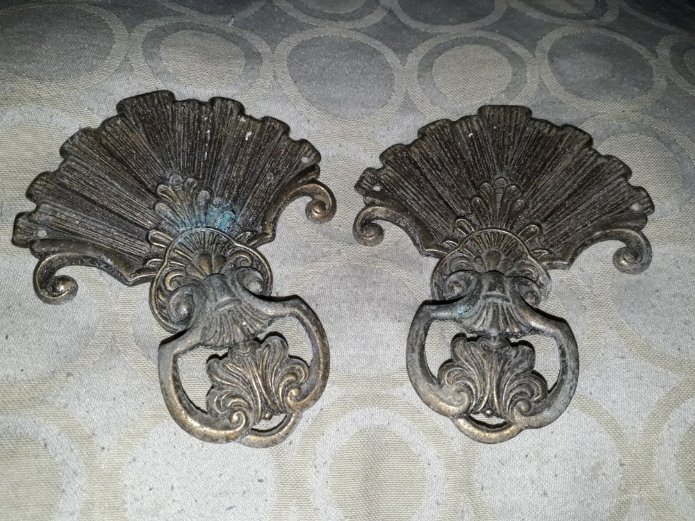 antique brass curtain tie backs shell shape needs a polish