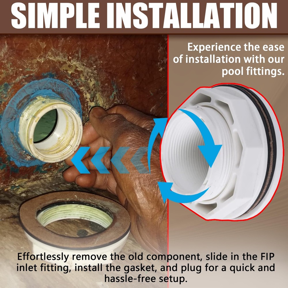 "2-Pack 1.5" Pool Inlet Return Fitting with Locknut Gasket for Easy Replacement"