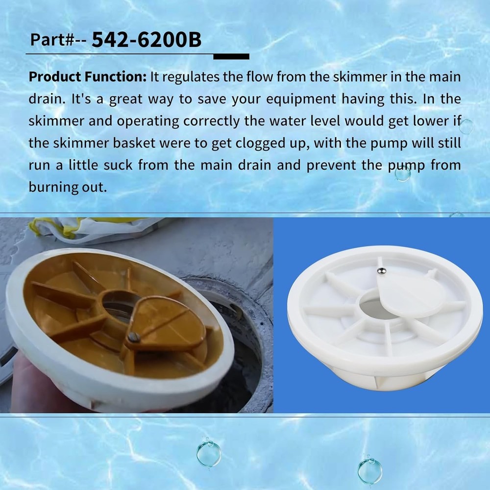 542-6200B Plastic Equalizer Skimmer Float Valve Assembly with O-Ring,...