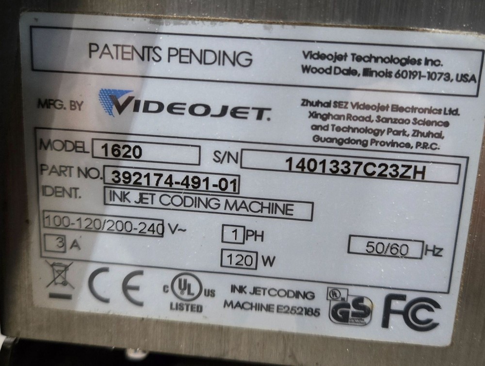 VIDEOJET 1620 CONTINUOUS INKJET PRINTER USED