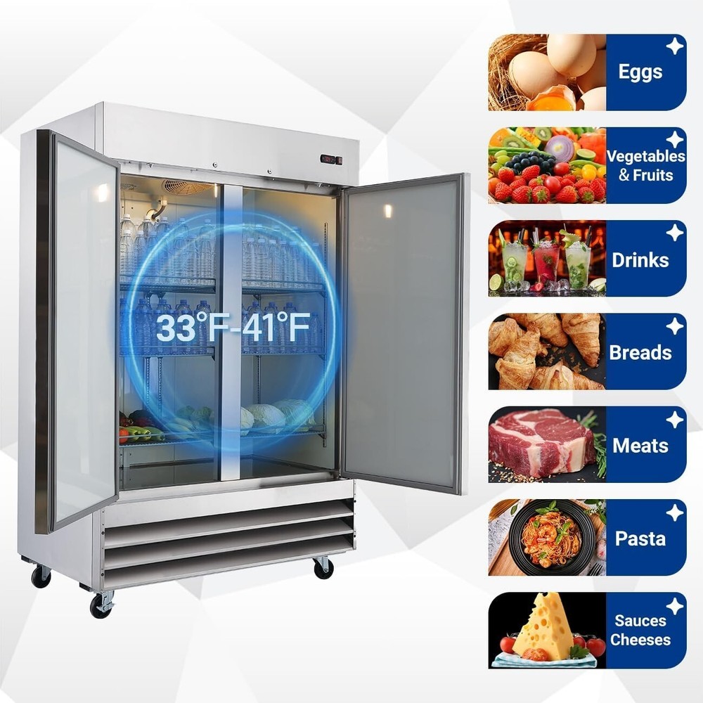 Smad Refrigerator 47 Cu.Ft Commercial Fridge 2 Section Solid Door Refrigerators