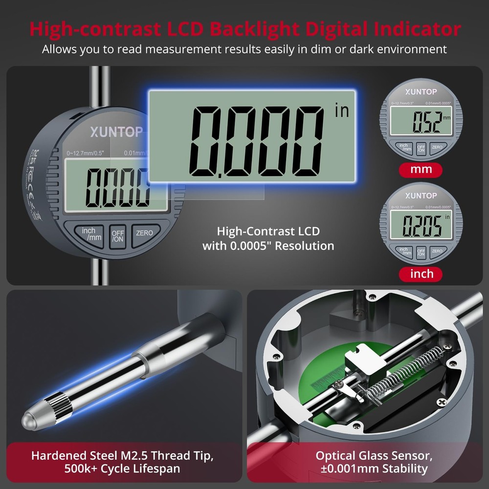 XUNTOP Electrical Tools Precision Bundle: Digital Dial Indicator & Bore...