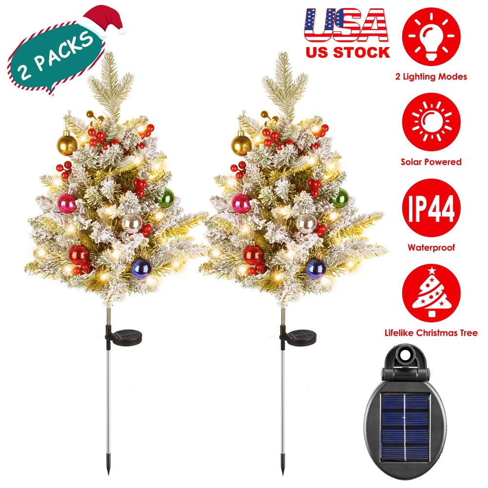 2Pack Lighted Artificial Christmas Tree with Solar String Lights Yard Decoration