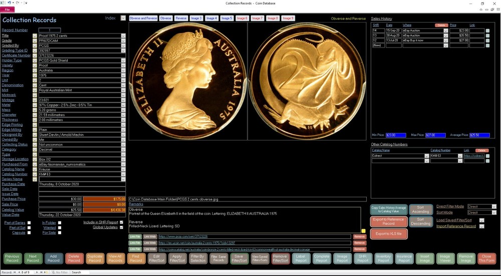 Coin Collector Database Professional Software to suit Windows CDROM