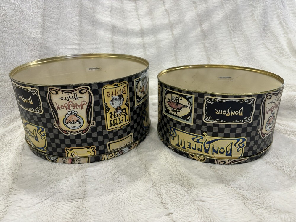 Two Department 56 Round Jam Bon Pig Tin Boxes