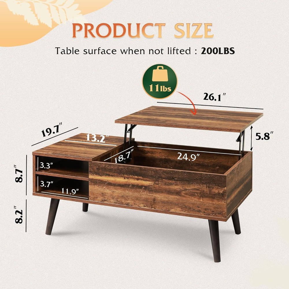 Lift Top Coffee Table with Adjustable Shelf and Storage Compartment