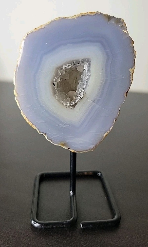 Agate Geode Slice Crystal Decor on Metal Display Stand