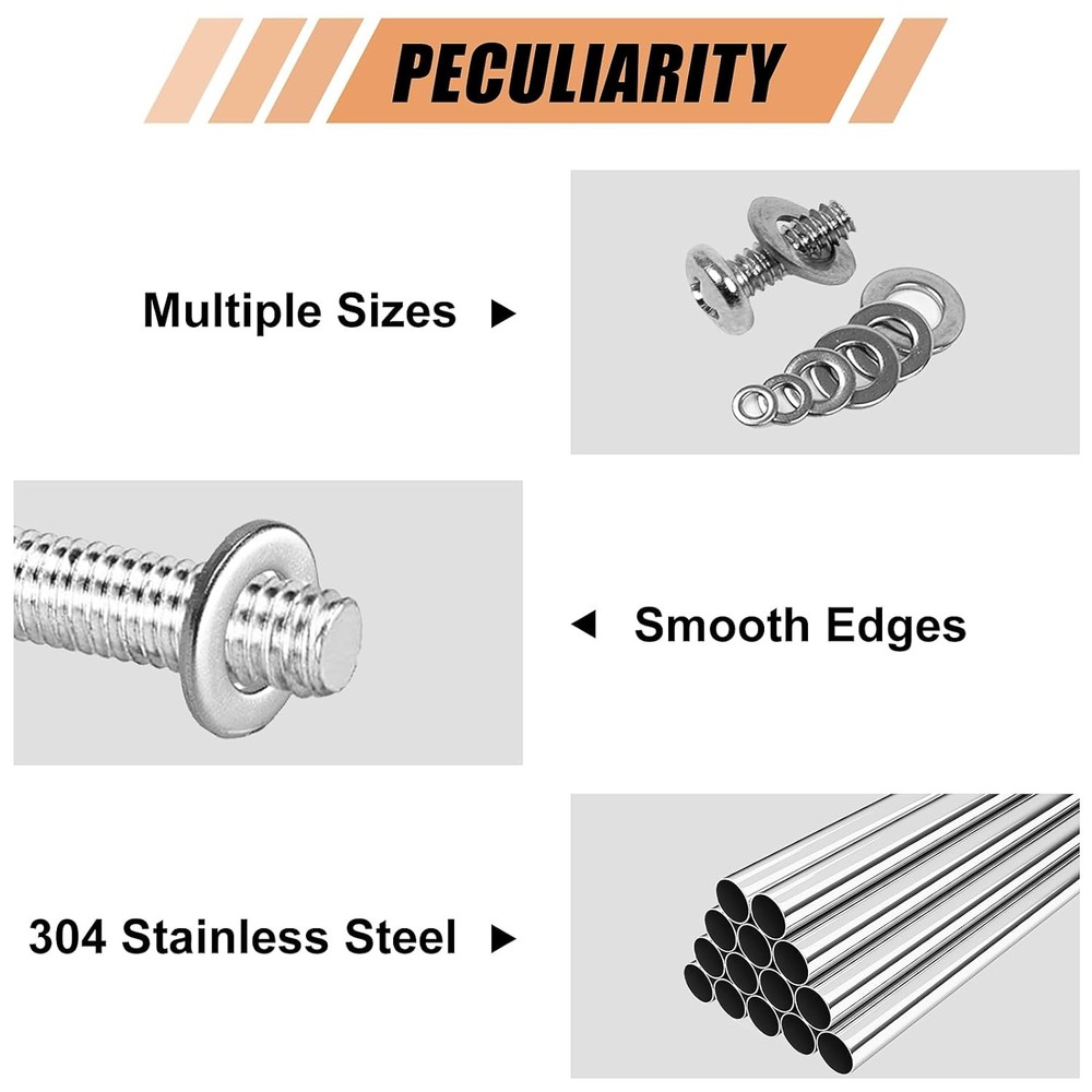 Stainless Flat Washer Assortment, 900pc, M2-M12