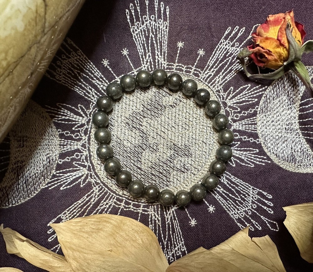 Pyrite Bead Bracelet, All Natural, Witchcraft, Pagan