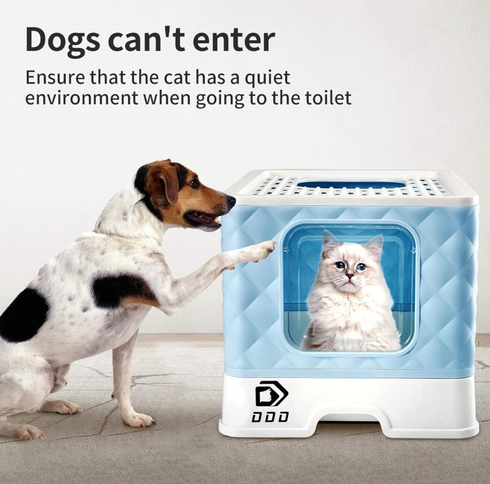 DDD Cat Litter Box with Lid Cover & Scoop Front Entry Top Exit