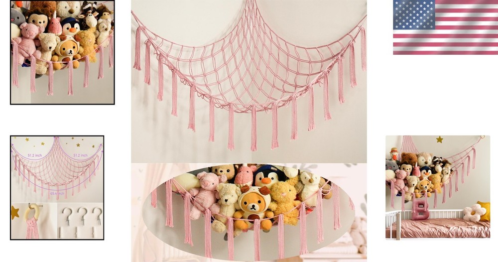 Fun & Functional Stuffed Animal Storage Hammock - Baby Pink