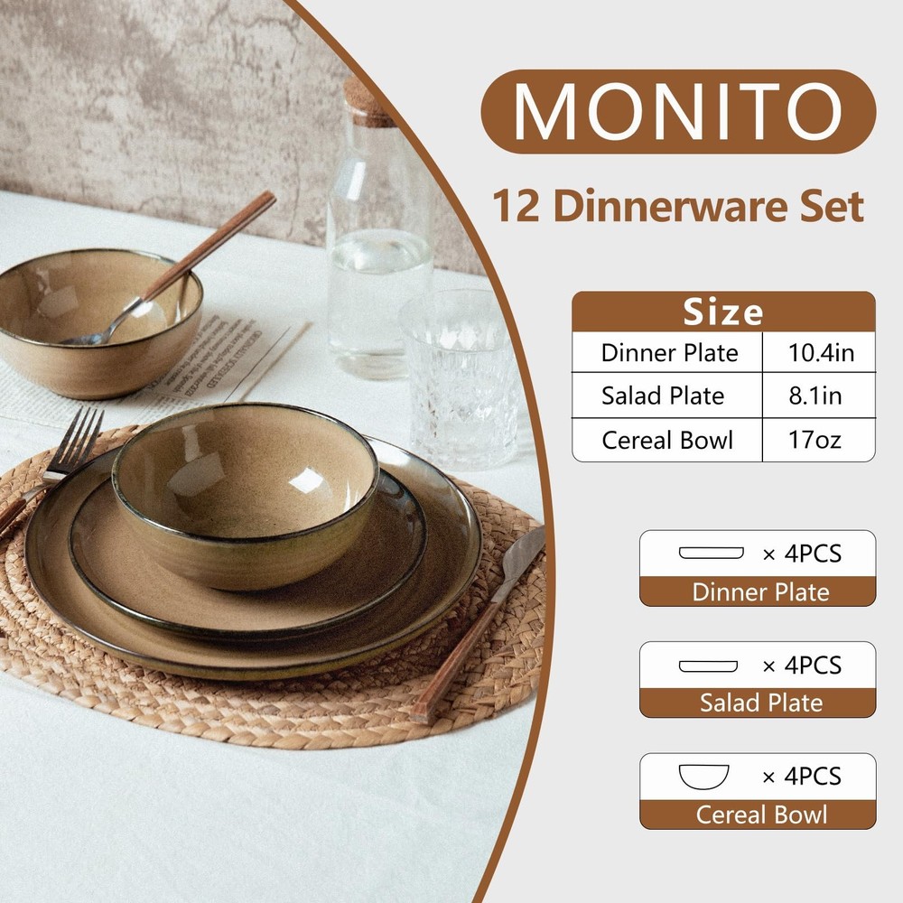 Ceramic Dinnerware 12 Pieces Dinnerware Sets Cereal Bowls Reactive Glaze