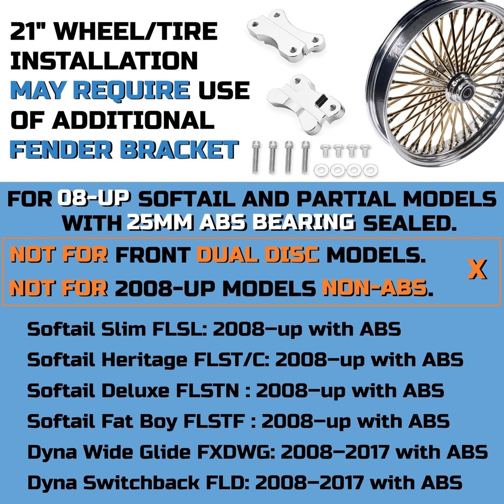 21'' Old-school Front Wheel for 08-UP Softail & Dyna W/ ABS, No Rusty Issue
