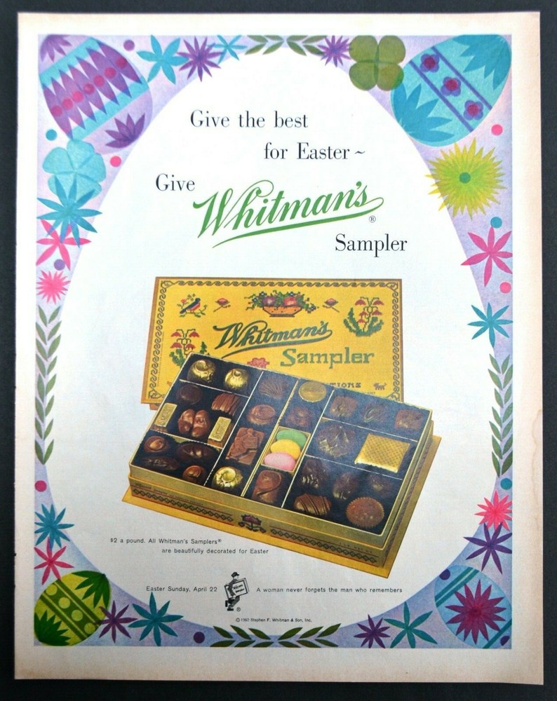 1953 PRINT AD~WHITMAN'S SAMPLER CANDY CHOCOLATES Easter