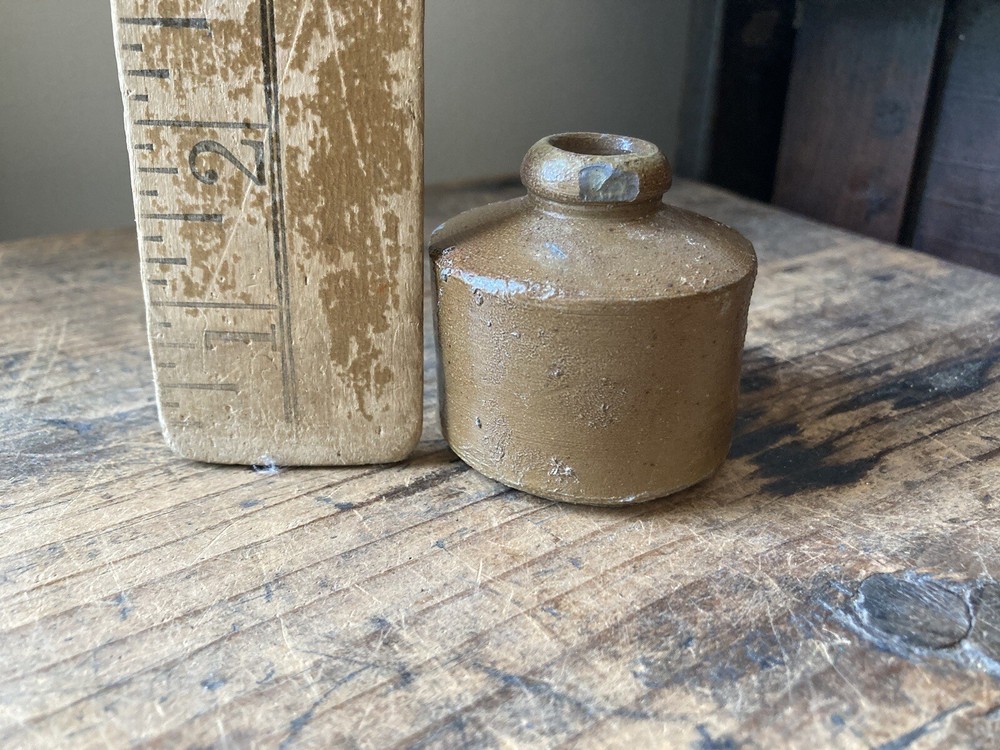 Antique primitive late 19th C Stoneware Inkwell
