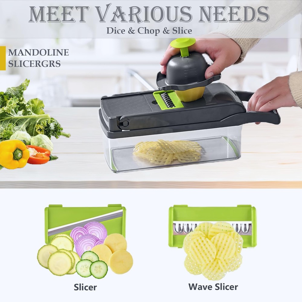 Vegetable Chopper Dicer with Container | Cheese Grater 8 Blades, Gray