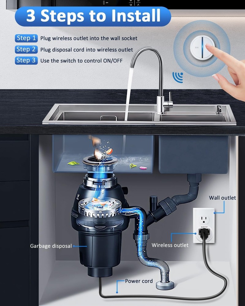 Garbage Disposal Wireless Switch Kit, ELECTOP White