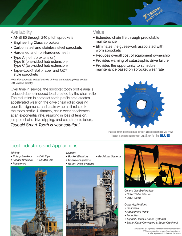 Tsubaki 12 Tooth Engineering Class Smart Tooth Sprocket