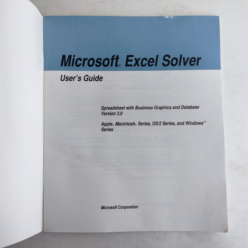 Microsoft Excel Solver User Guide Version 3.0 Macintosh Os2 In Windows