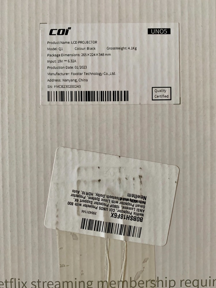 COI UNO 5 Netflix Certified 1080p Projector with Linux System HDR10