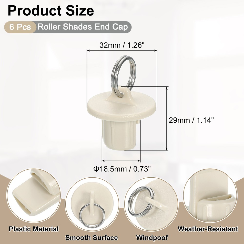 6Pcs Roller Shades Pull Ring End Cap, Roller Up Blinds Replacement, Beige