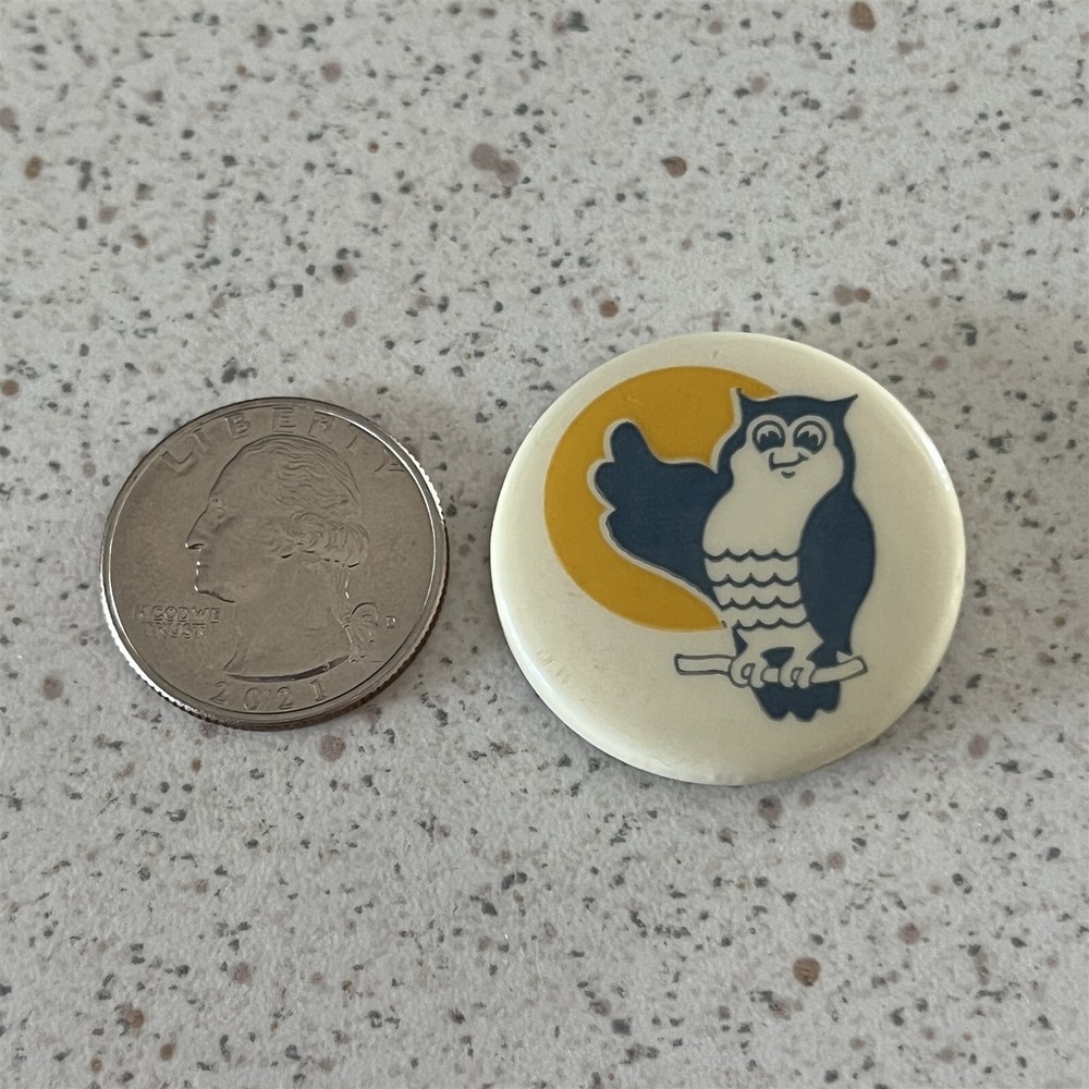 Cute Owl on a Tree Branch Vintage Pinback Button #47873