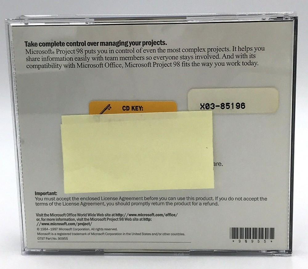 Microsoft Project 98 SR-1 Project Management Software CD Key Product Code