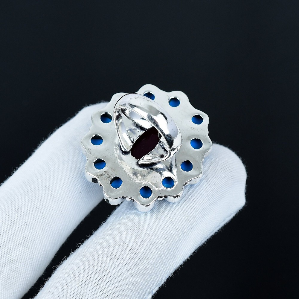 Kashmir Ruby Lab-Created Gemstone Ring Handmade 925 Sterling Silver Jewelry Gift
