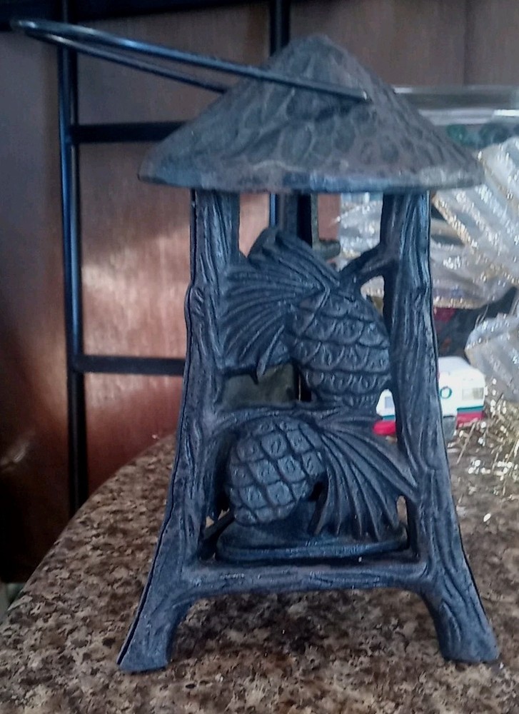 Cast Iron Triangular Votive Tealight Candle Holder / Lantern Pinecone Design