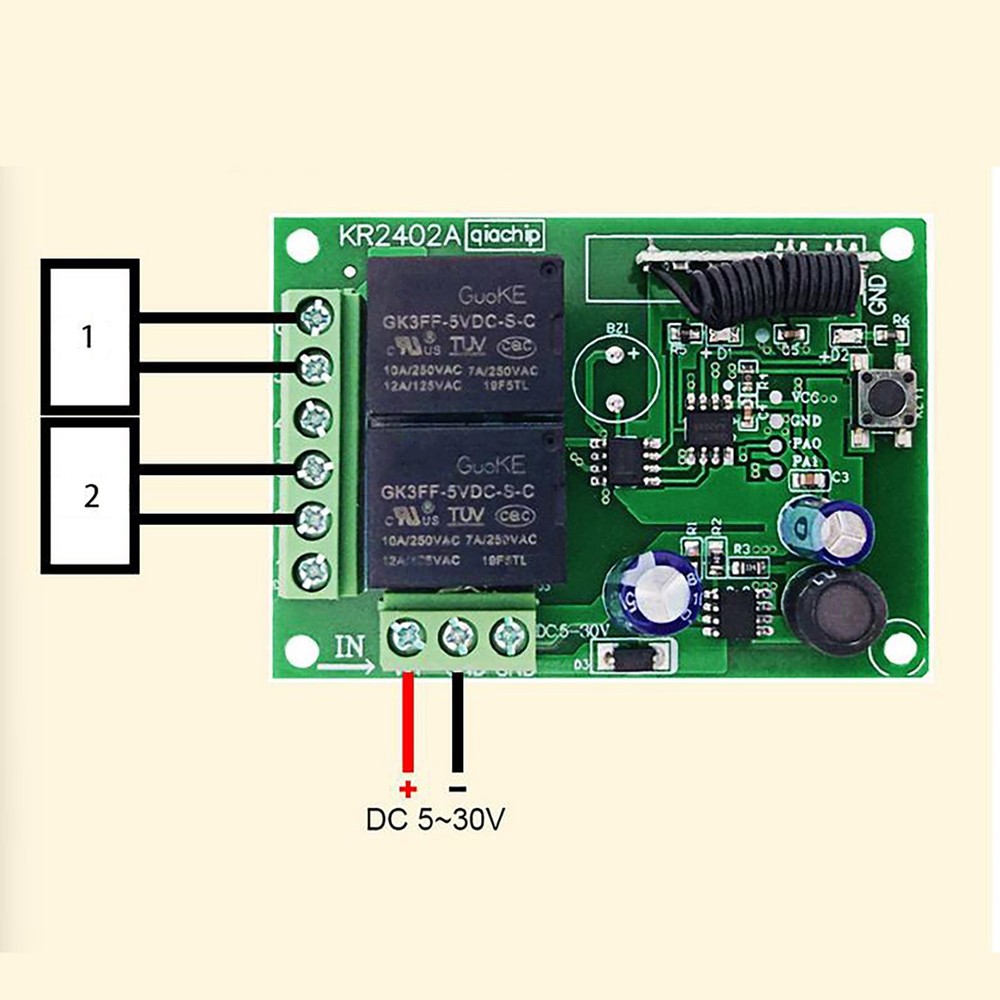 Wireless Remote Control DC 6V 12V 24V 2CH RF Relay Transmitter 433MHz Universal