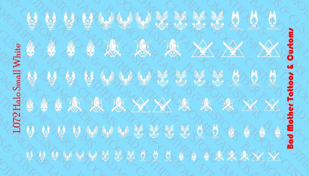 Small Scale Custom Waterslide Decals: White Halo Logos (OPAQUE)
