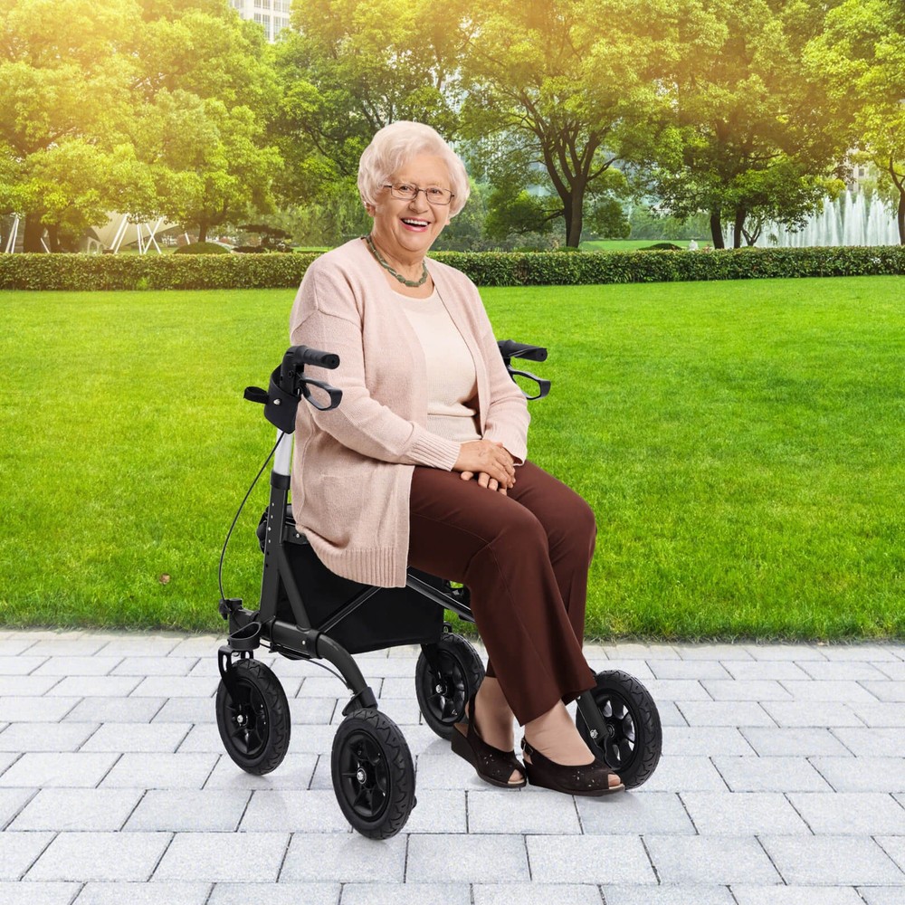 Foldable Height Adjustable Rollator Walker with Seat, Storage Bag for Seniors