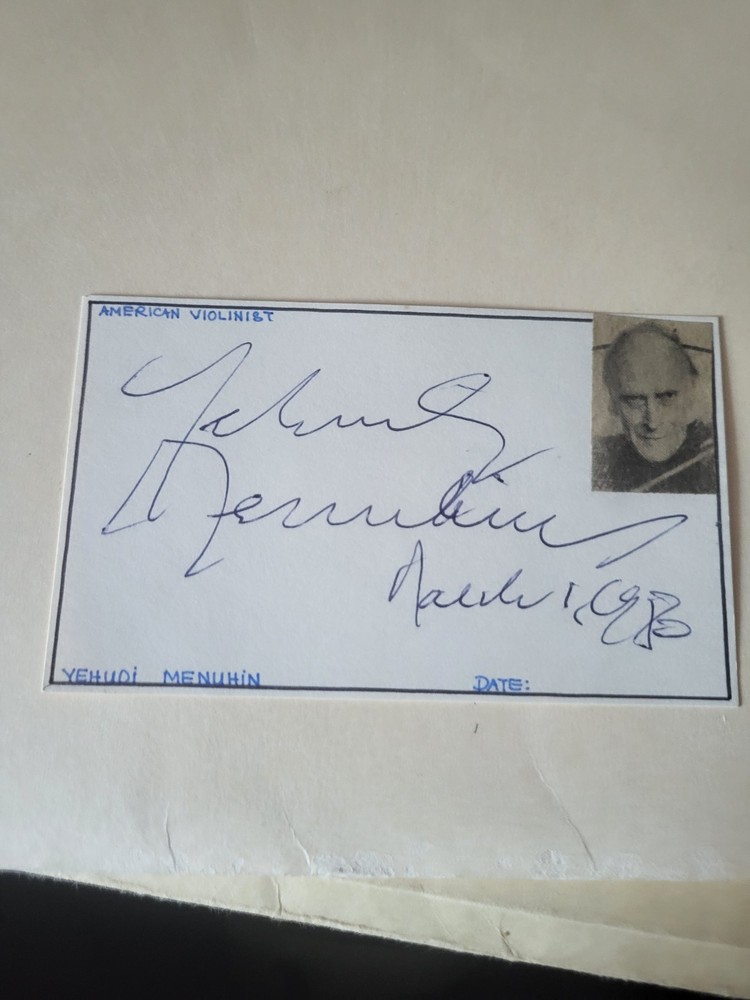Yehudi Menuhin Signed Index Card