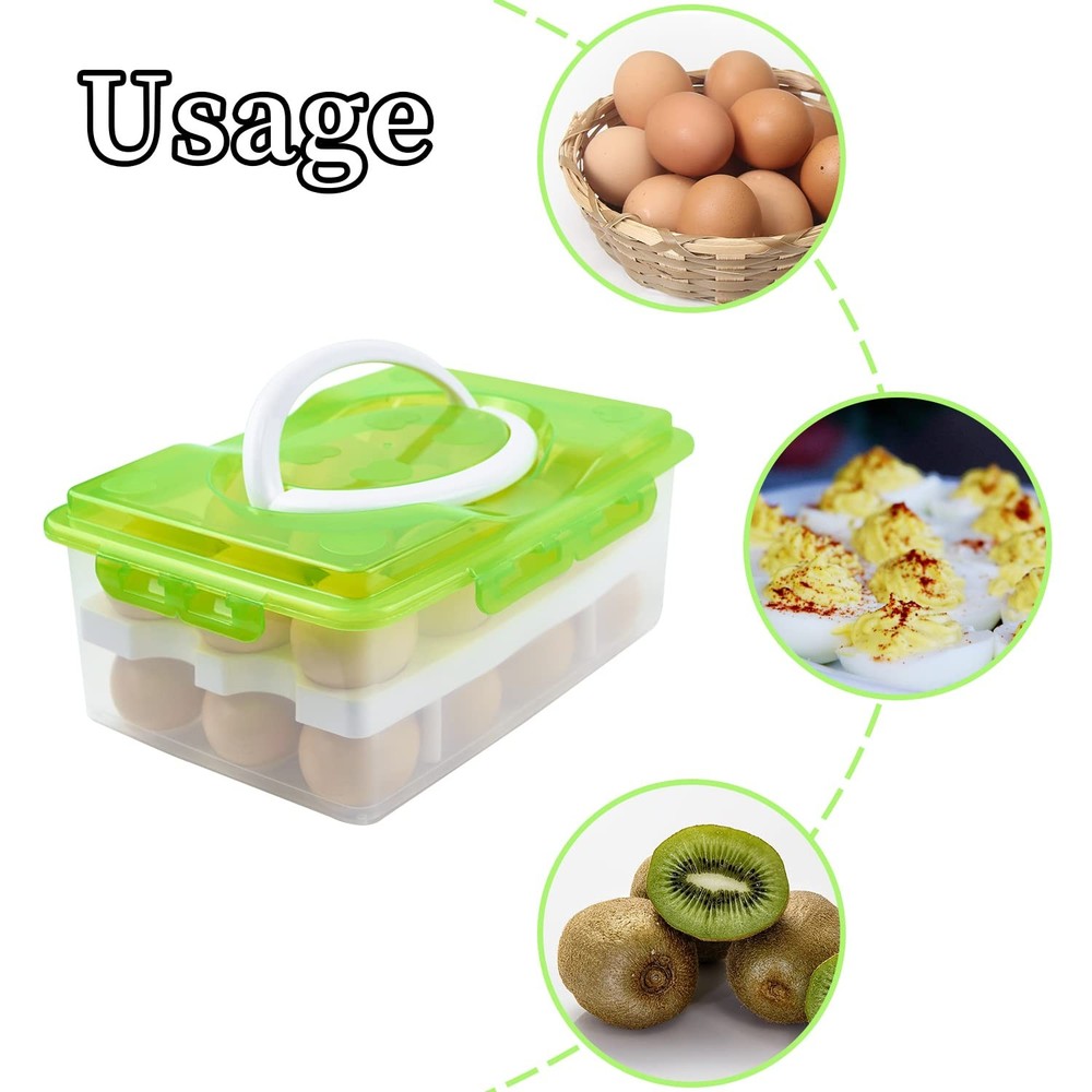 2 Tiers Egg Container Deviled Carrier Eggs Holder Holds 24 eggs, Green