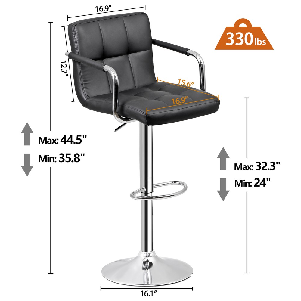 Set of 2 Bar Stools Modern Adjustable Counter Stools with Arms, Back & Footrest