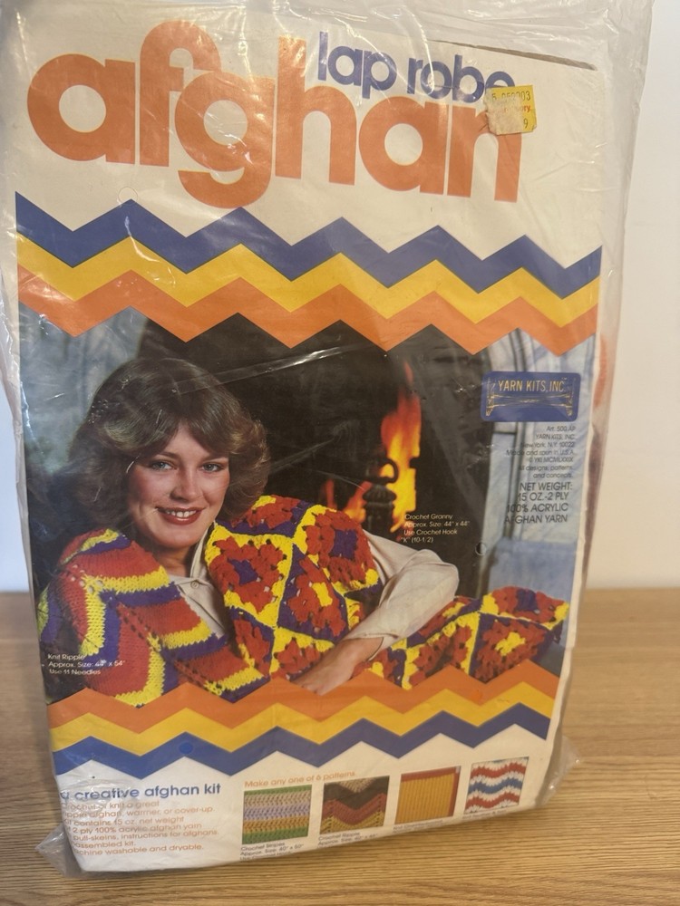 Vintage New Lap Robe Afghan Crochet Complete Kit