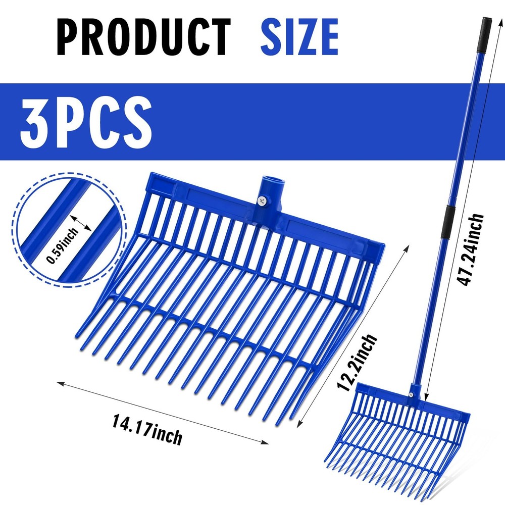 3 Sets Manure Fork with Long Metal Handle Pitch Fork Manure Rake Heavy Duty M...