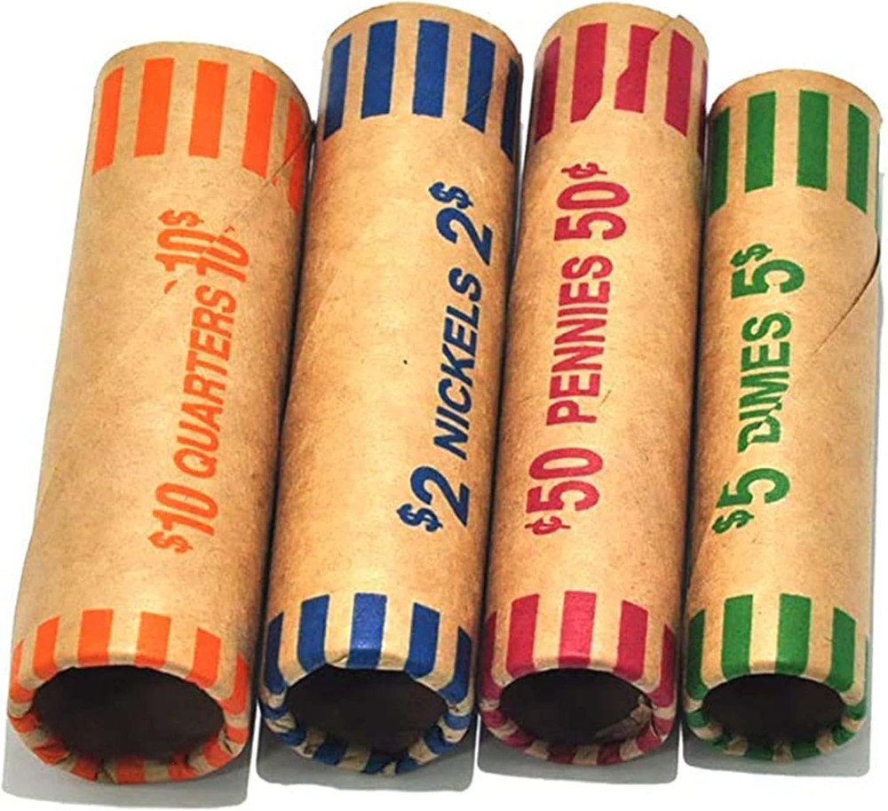 128 Assorted Coin Roll Wrappers with Color Coded Coin Wrapper Crimping Tool -Q..