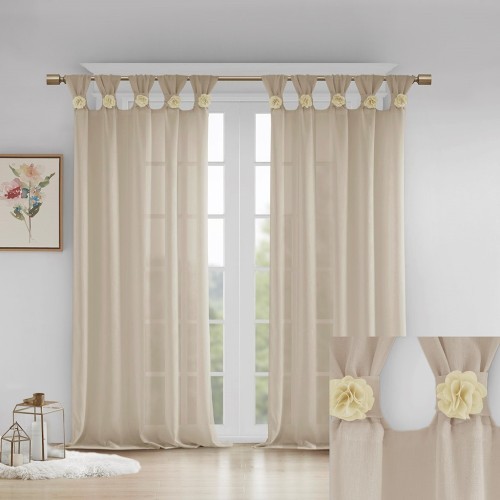 AS Floral Embellished Cuff Tab Top Solid Curtain Panel(Only 1 Pc Panel)50x63"