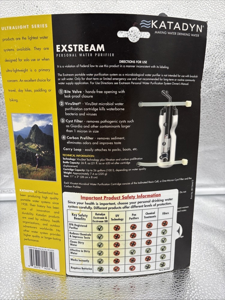 Katadyn ExStream Personal Water Purifier Bottle Filtration System