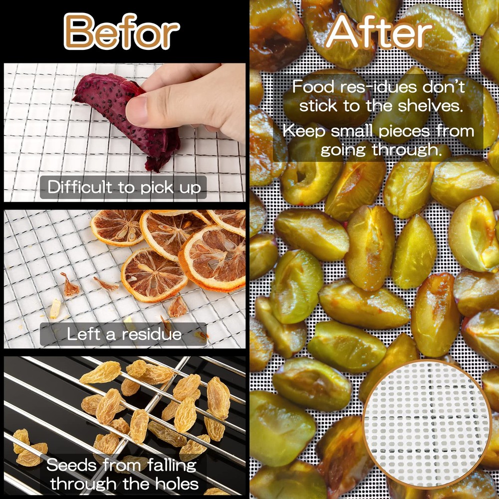 (8 Pack) Round Silicone Dehydrator Sheets, Premium Non Stick Silicone Mesh fo...