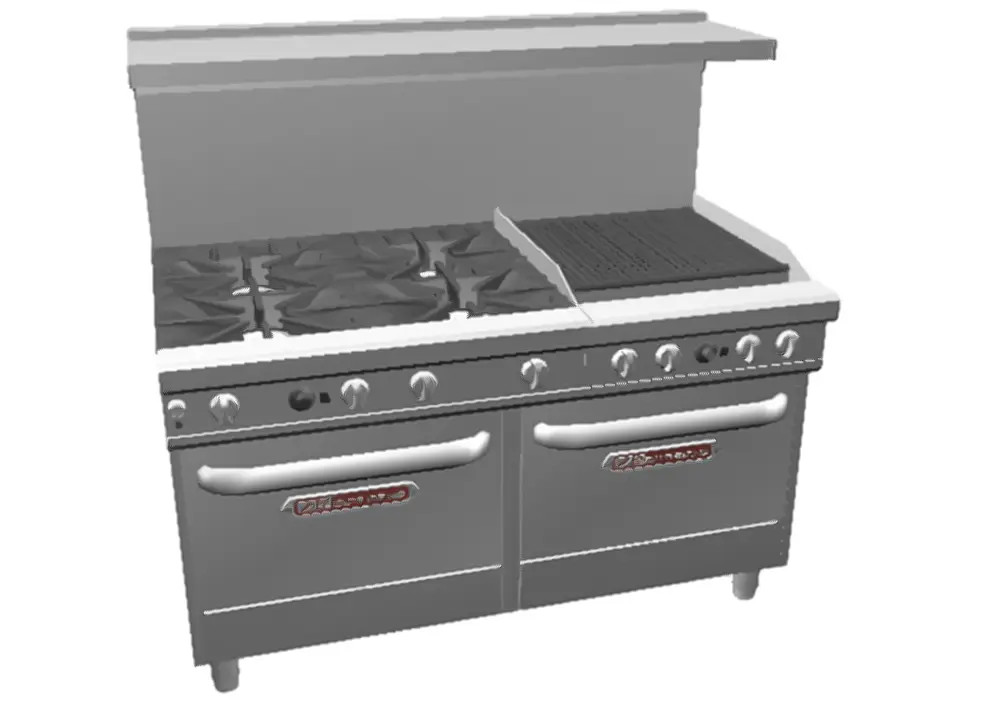 Southbend Ultimate 60" 4 Pyromax Burner Range w/ 24" Right Charbroiler