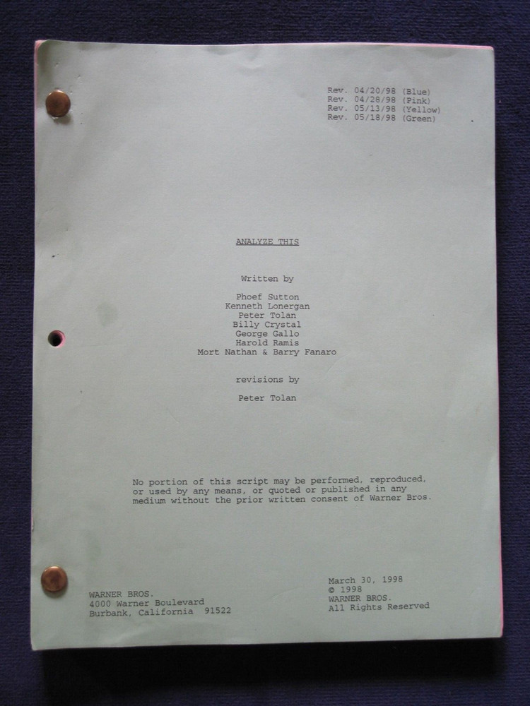 ORIGINAL SCRIPT for ANALYZE THIS - ROBERT DE NIRO, BILLY CRYSTAL for OSCAR CONS.