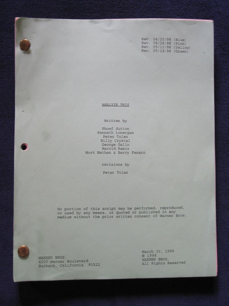 ORIGINAL SCRIPT for ANALYZE THIS - ROBERT DE NIRO, BILLY CRYSTAL for OSCAR CONS.