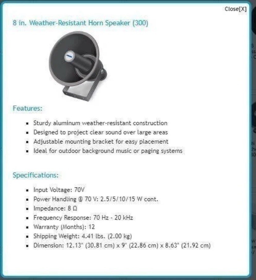 AMTC 8” Weatherproof Horn Speaker